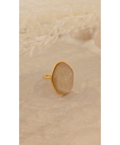 Bague Acier Amovible Pierre Beige Brillante