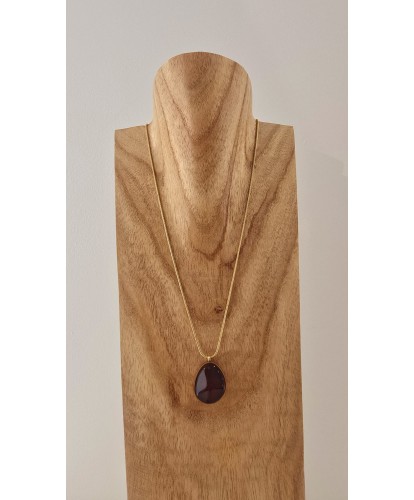 Collier Acier Pierre Marron