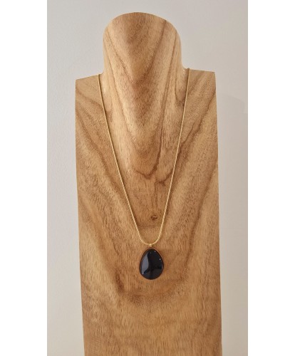 Collier Acier Pierre Noir