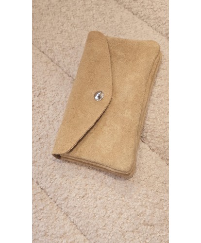 Portefeuille Cuir Nubuck Beige