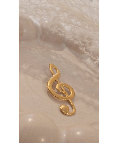 Broche Acier Dorée Clé de Sol
