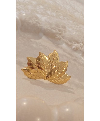 Broche Acier Dorée Feuilles Elégantes