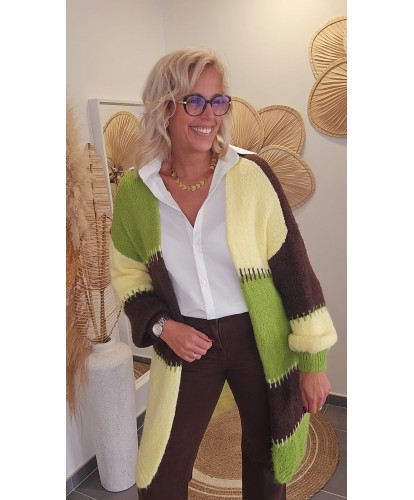 Gilet Long en Maille Coloré...