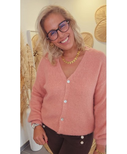 Cardigan Fluffy Rose Poudré - Alix