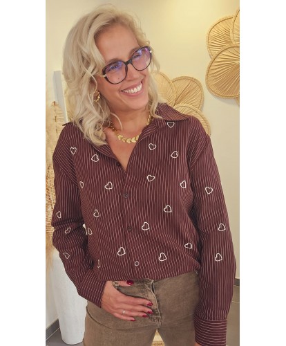 Chemise Chocolat Cœurs Brodés - Anouk