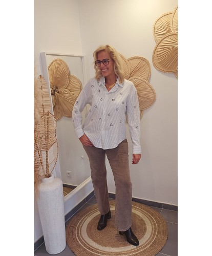 Chemise Blanche Cœurs Brodés - Anouk
