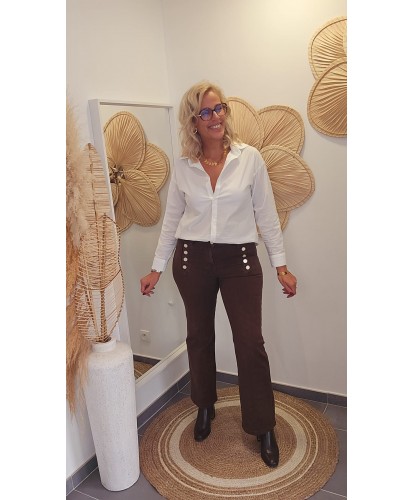 Jeans Wide Leg Chocolat Boutons Nacrés - Julia
