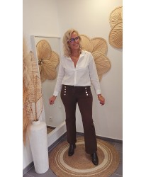 Jeans Wide Leg Chocolat Boutons Nacrés - Julia