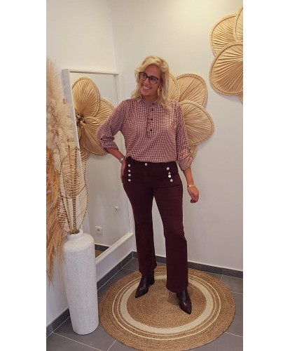 Jeans Wide Leg Burgundy Boutons Nacrés - Julia