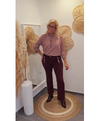 Jeans Wide Leg Burgundy Boutons Nacrés - Julia