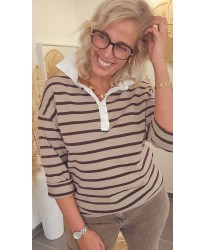 Polo Rayé Beige/Chocolat - Carla