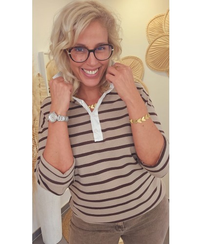 Polo Rayé Beige/Chocolat - Carla