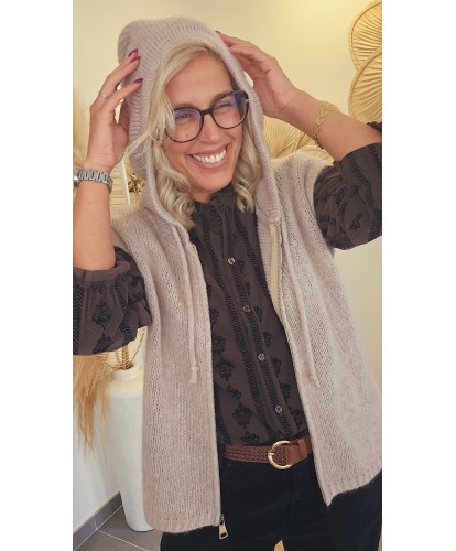 Gilet Sans Manches Capuche Beige - Madeleine