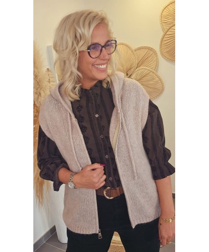 Gilet Sans Manches Capuche Beige - Madeleine