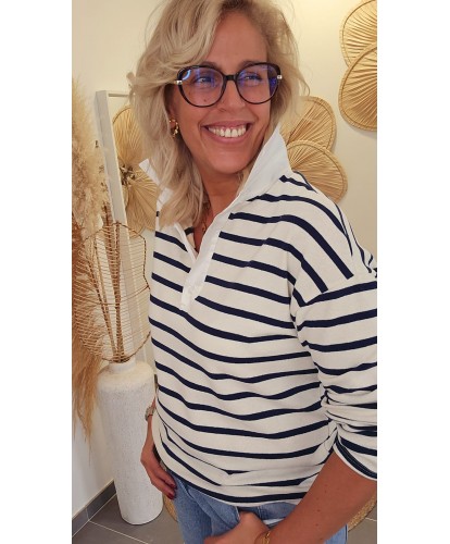 Polo Rayé Bleu Marine - Carla
