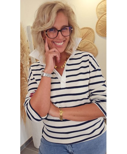 Polo Rayé Bleu Marine - Carla