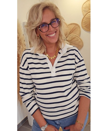 Polo Rayé Bleu Marine - Carla