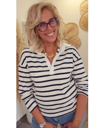 Polo Rayé Bleu Marine - Carla
