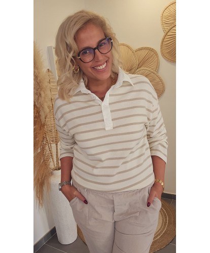 Polo Rayé Beige - Carla