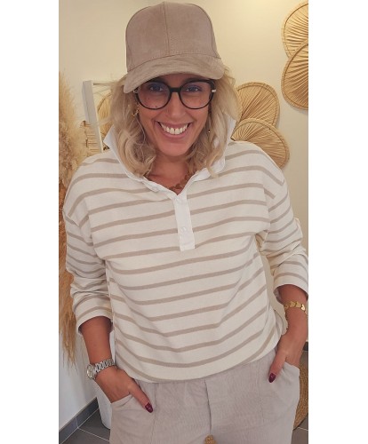 Polo Rayé Beige - Carla