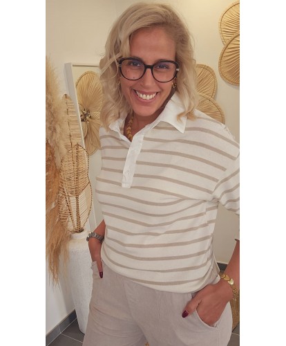 Polo Rayé Beige - Carla