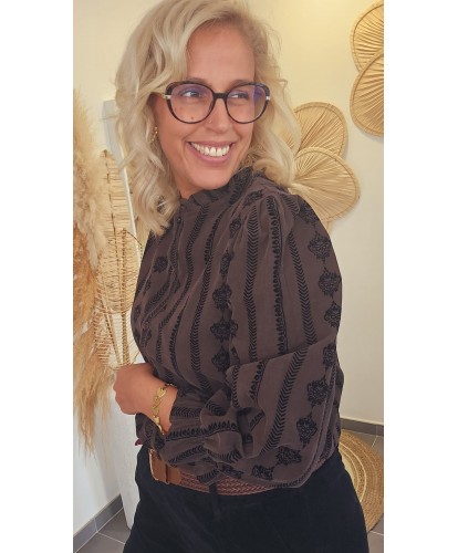 Chemise Chocolat Motifs Velours - Maelle