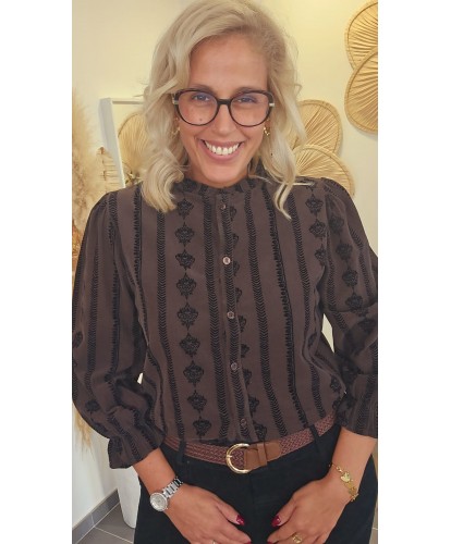 Chemise Chocolat Motifs Velours - Maelle