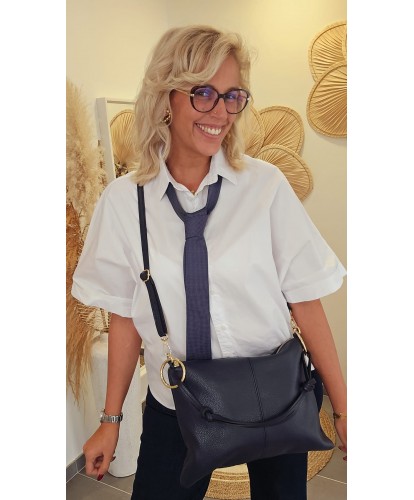 Sac Chic Cuir Bleu Marine