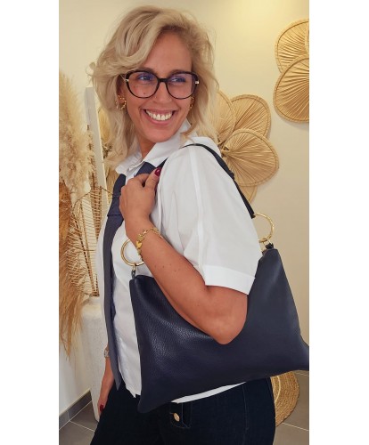 Sac Chic Cuir Bleu Marine