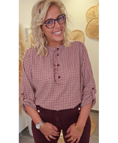 Blouse Carreaux Bordeaux -...
