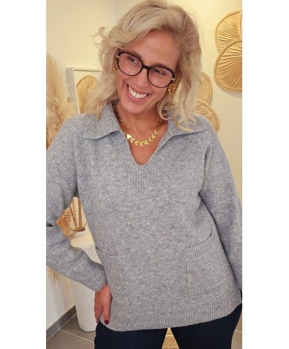 Pull Gris Col Polo Doux - Louna