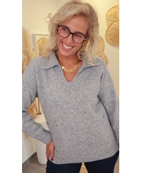 Pull Gris Col Polo Doux - Louna