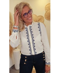 Chemise Blanche Brodée Bleue Bohème – Solène