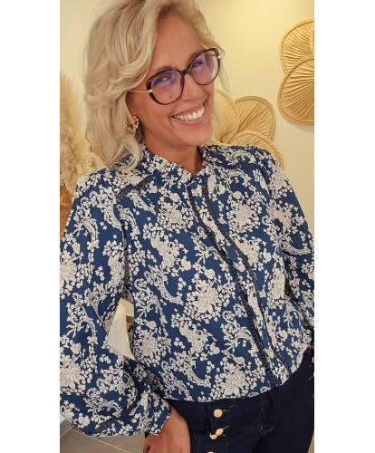 Chemise Fleurie Bleue Romantique - Tess
