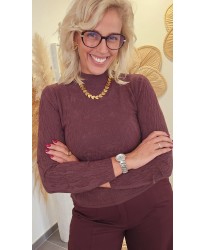 Haut Col Montant Texturé Chocolat – Rebecca