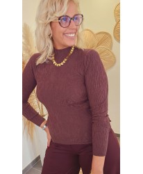 Haut Col Montant Texturé Chocolat – Rebecca