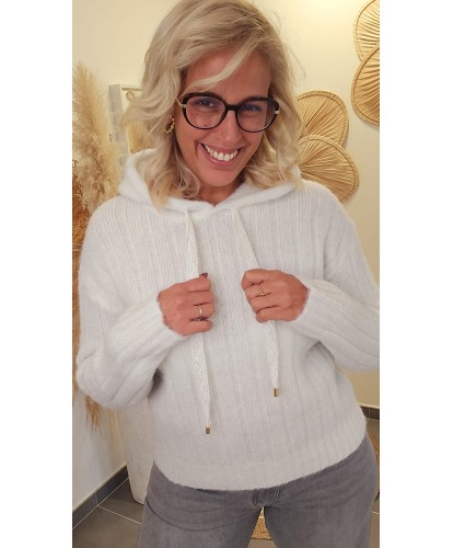 Sweat Fluffy Rayé Blanc -...