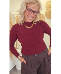 Haut Col Montant Texturé Bordeaux – Rebecca