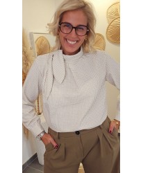 Chemise Carreaux Lavallière Ecru - Marguerite