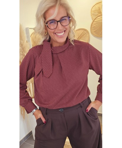 Chemise Carreaux Lavallière Chocolat - Marguerite