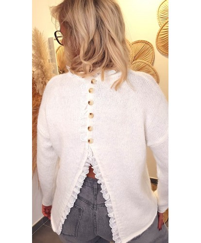 Pull Fluffy Blanc Dos...
