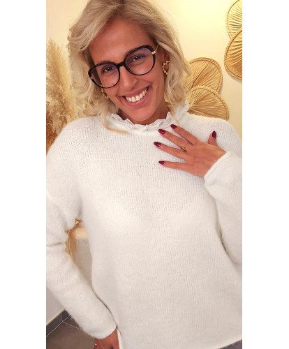 Pull Fluffy Blanc Dos Dentelle - Alixia