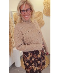 Pull Col Roulé Ajouré Camel - Kenza