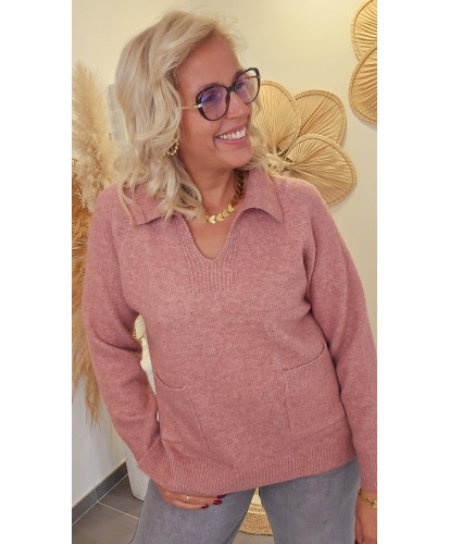 Pull Rose Poudré Col Polo...