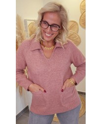 Pull Rose Poudré Col Polo Doux - Louna