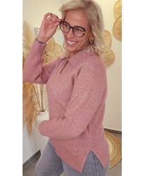 Pull Rose Poudré Col Polo Doux - Louna