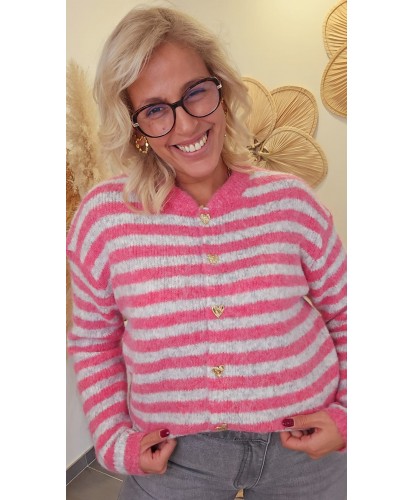 Cardigan Fluffy Rayé...