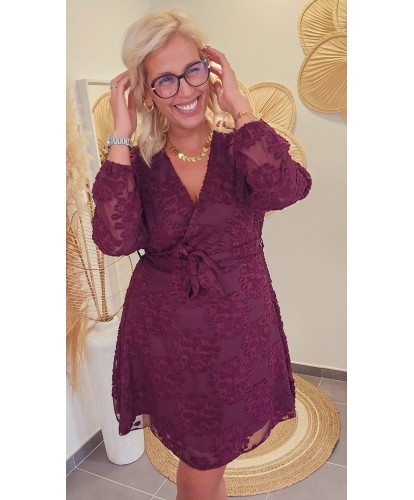 Robe Portefeuille Prune Texturée - Estelle