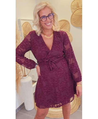 Robe Portefeuille Prune Texturée - Estelle