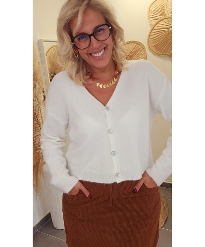 Cardigan Doux Rose Blanc -...
